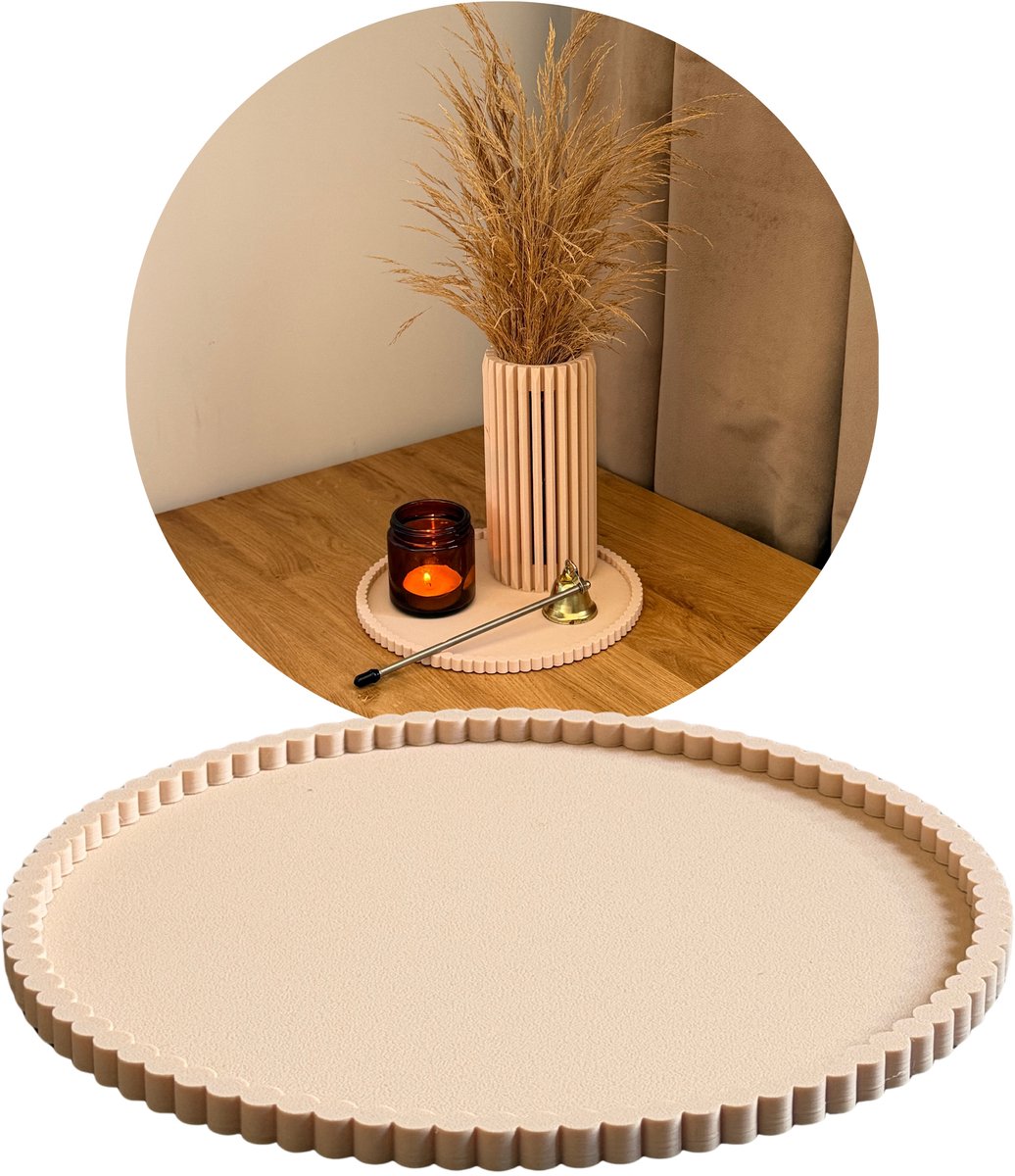 Decoratieve Ronde Beżen Plateau - 20cm - Japandi Stijl