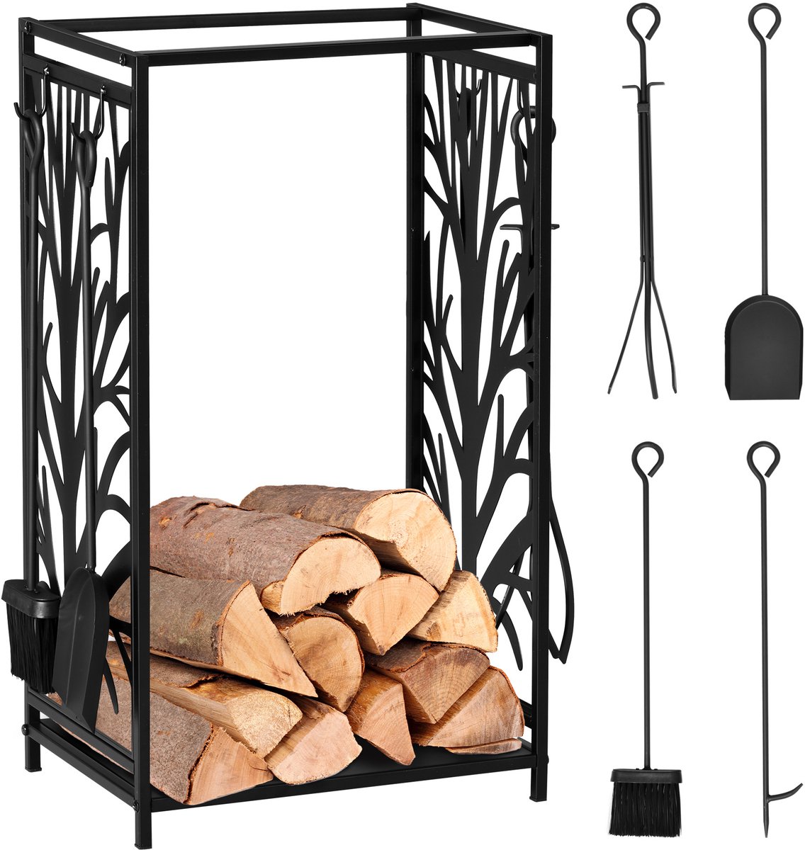 Houtblokhouder - Haardhoutrek - Multifunctioneel rek 46L x 29B x 70H cm Zwart staal