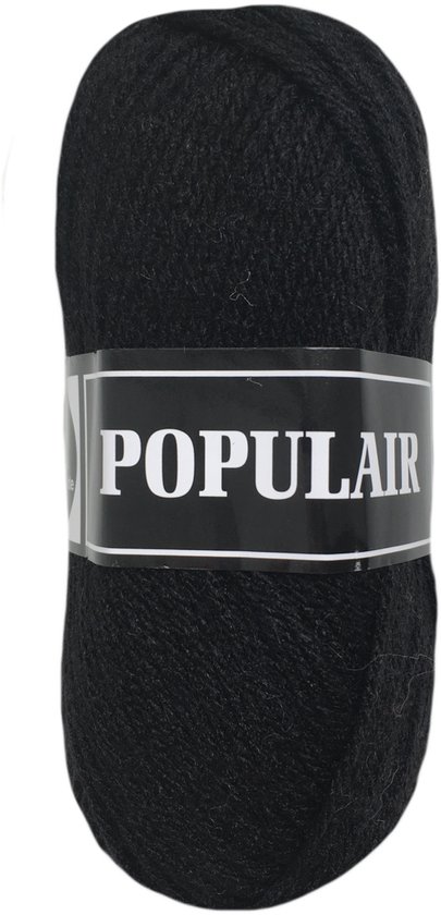 Zwarte bol acryl brei- en haakgaren van Populair, met een zilveren band.