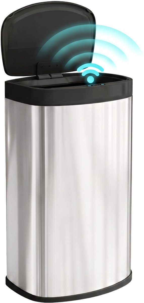 Automatische roestvrijstalen keukenafvalbak van 55 liter met soft - close deksel - 38x28 - 5x69 cm - zilverkleurig