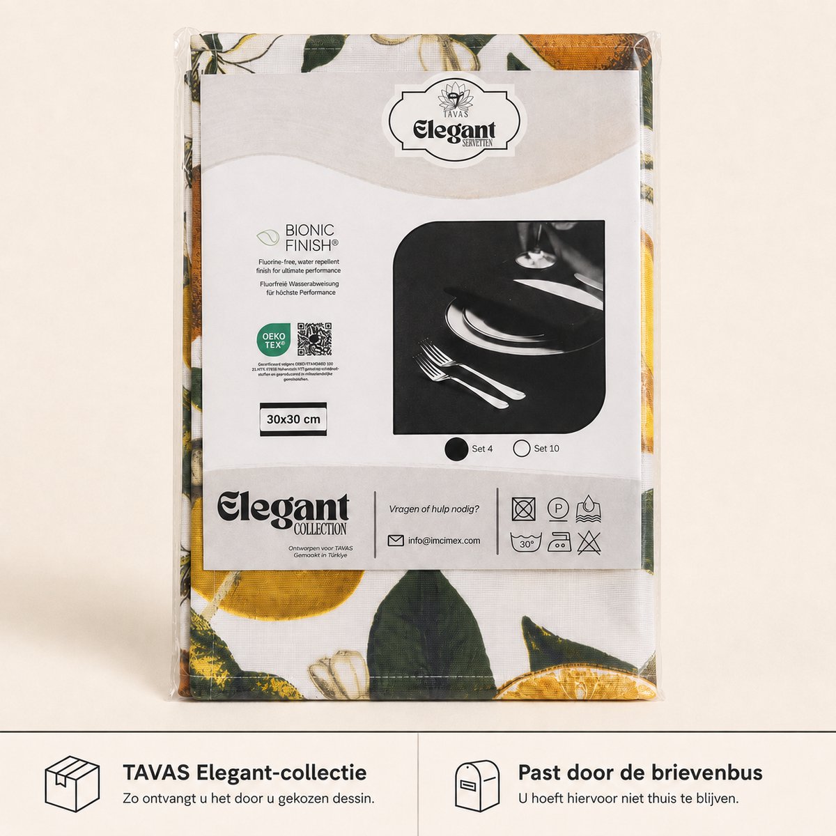Tavas Servetten - 30 x 30 cm - Set van 4 stuks - Beige - Katoen - Tafeldecoratie — cadeau in Wonen & Interieur - foto 5