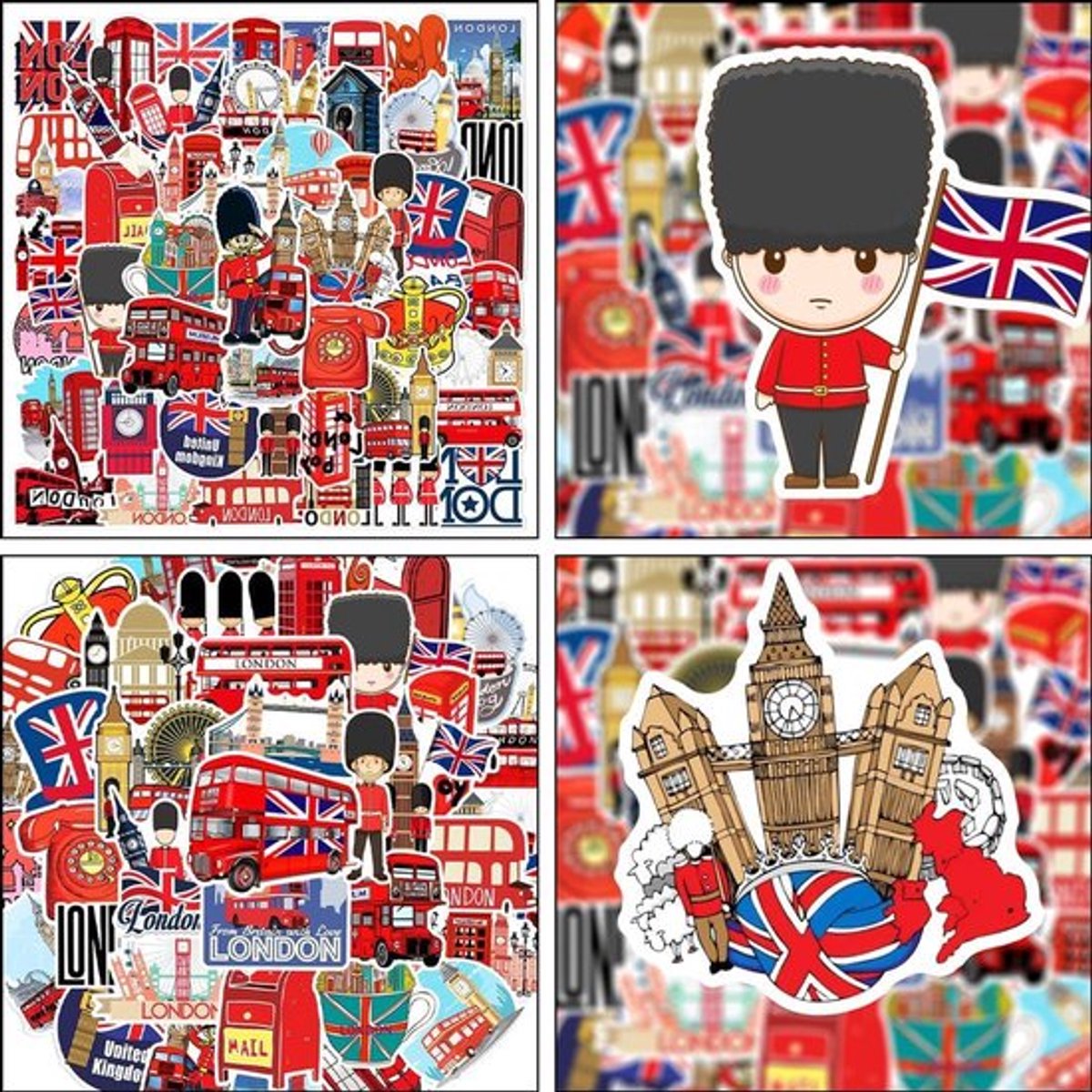 Allecto Plus London Bus Stickerset 50 stuks voor auto laptop skateboard fiets Any