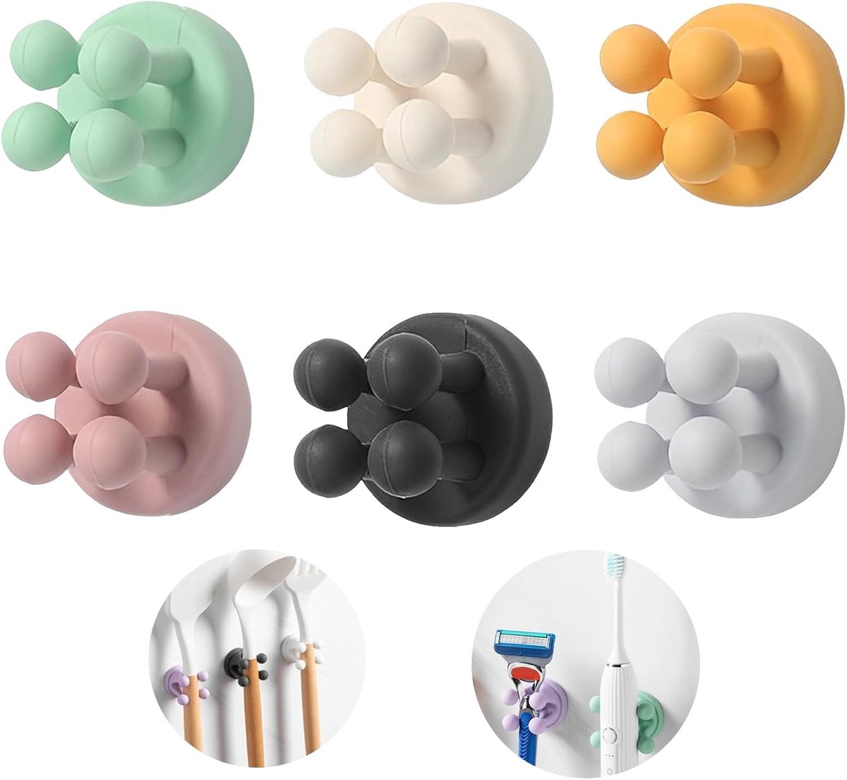 6 Stuks Silicone Tandenborstelhouders, Multifunctionele Haak voor Scheermes, Waterdichte Wand- en Glashaken voor Badkamer en Keuken