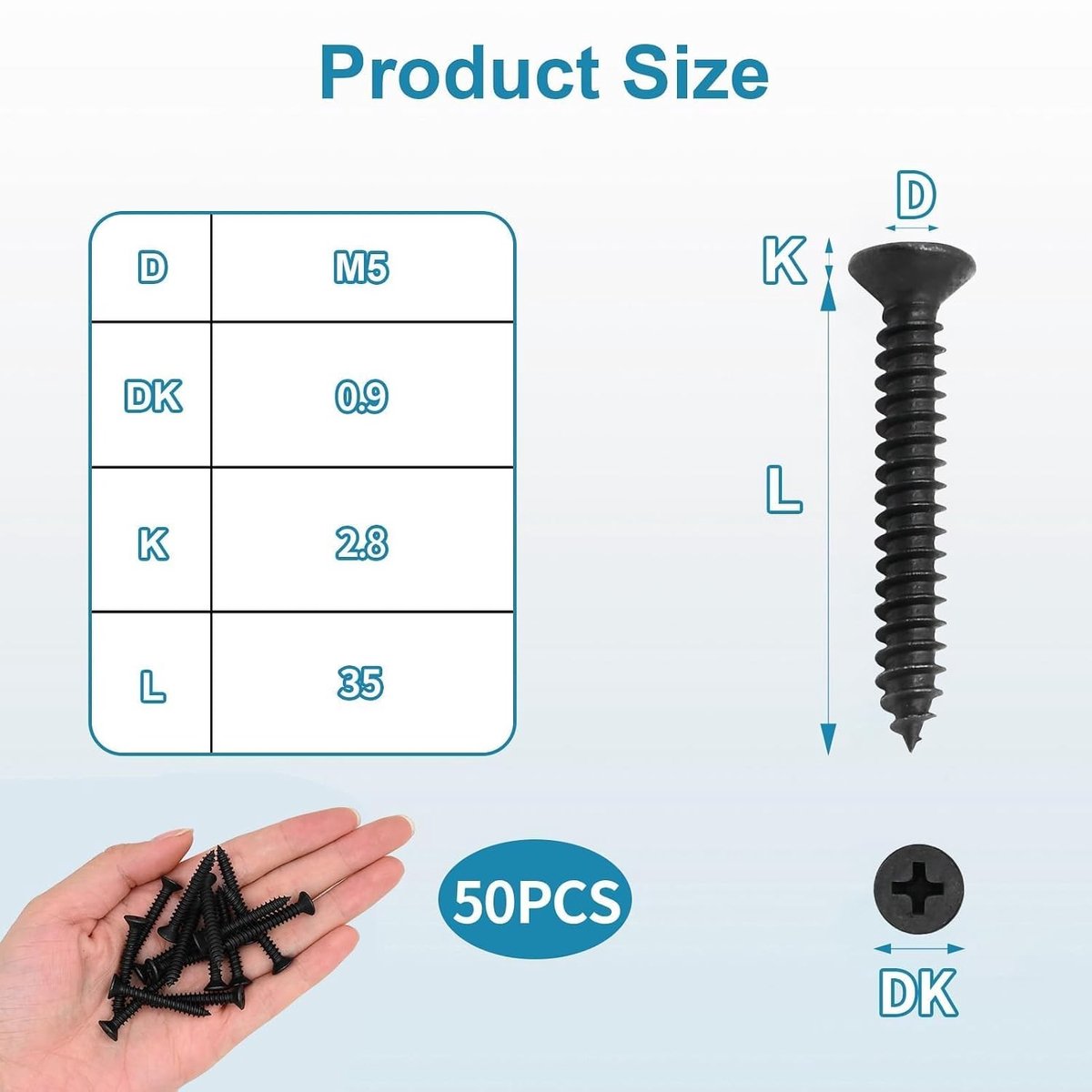 Verzinkte Zwarte Wood Screws M5 x 35 mm - 50 Stuks voor Meubels en Doe-Het-Zelf Projecten, Duurzaam en Betrouwbaar