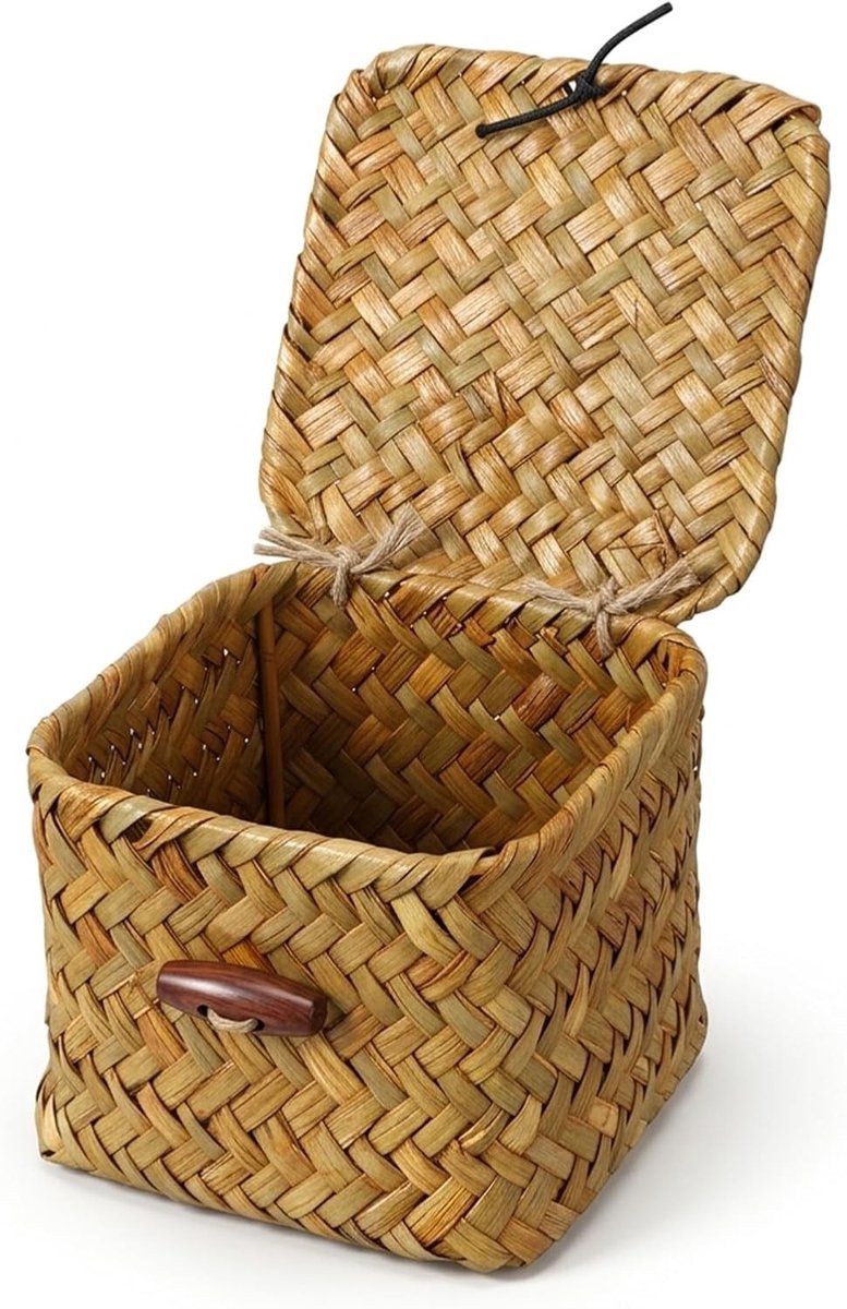 Natuurlijke Opbergmand van Zeegras met Deksel, Handgeweven Mand voor Plank, Wicker Mand voor Make-up, Snacks en Handdoeken