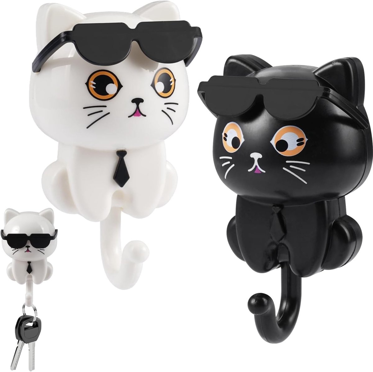 Set van 2 Katvormige Zonnebril Haakjes, Zelfklevende Wandhaken voor Kleding en Accessoires