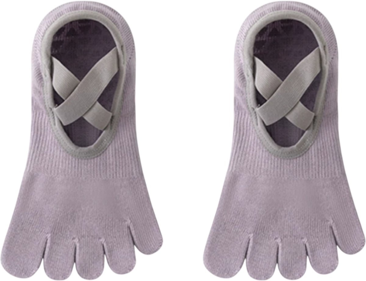 Pilates Sokken Antislip - Yoga Sokken met Tenen - Ballet Sok Dames - Paars