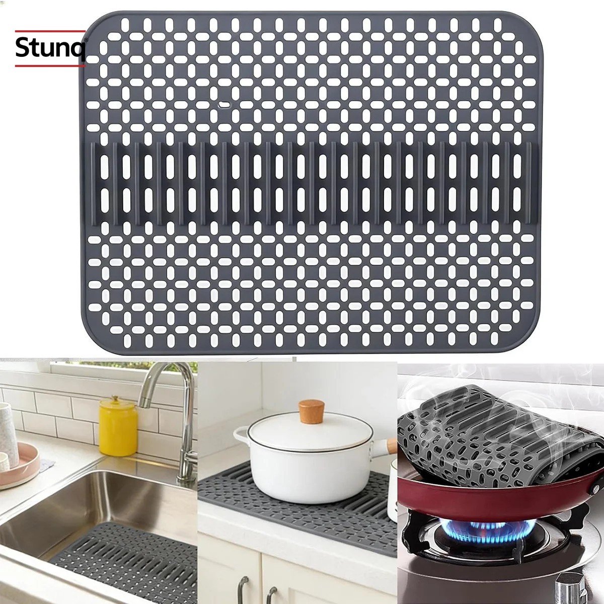 Stunq® Siliconen Gootsteenmat 43x32 cm - Antislip Beschermer voor Porseleinen Spoelbak