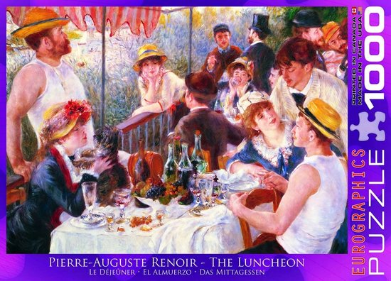 Puzzle "Le Déjeuner" de Pierre-Auguste Renoir, 1000 pièces, représentant des gens à une table en plein air.