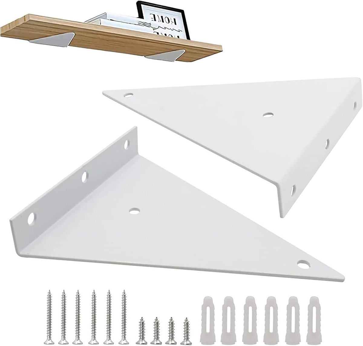 Zware metalen wandbeugel voor zwevende planken, ideaal voor boeken en keukens, 13 x 17 cm, set van 2 (wit)