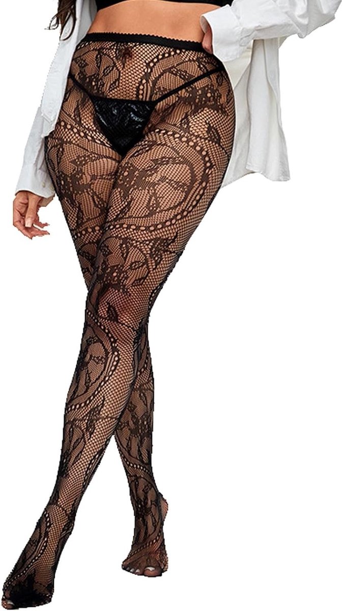 Zwarte Patroon Visnet Panty voor Dames met Hoge Taille - Stretchy Gothic Kousen voor Feest en Avondkleding, Perfect voor Nachtclubs en Mode evenementen
