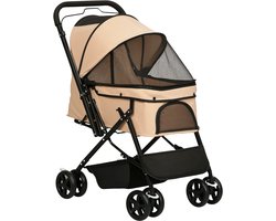 PawHut Hundebuggy Hundewagen Buggy für kleine Hunde und Katzen Haustierwagen Pet Stroller Katzenbuggy Oxford Braun 76,5 x 52 x 95 cm