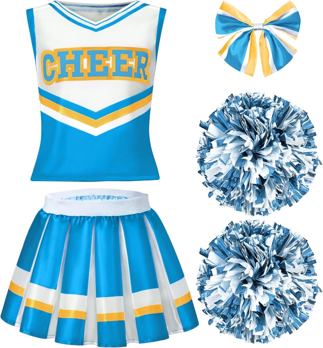 Halloween Cheerleader Kostuum voor Kinderen, Blauwe Cheerleader Outfit met Accessoires, Leuk en Speels voor Feestdagen (Small 5-7 Jaar)