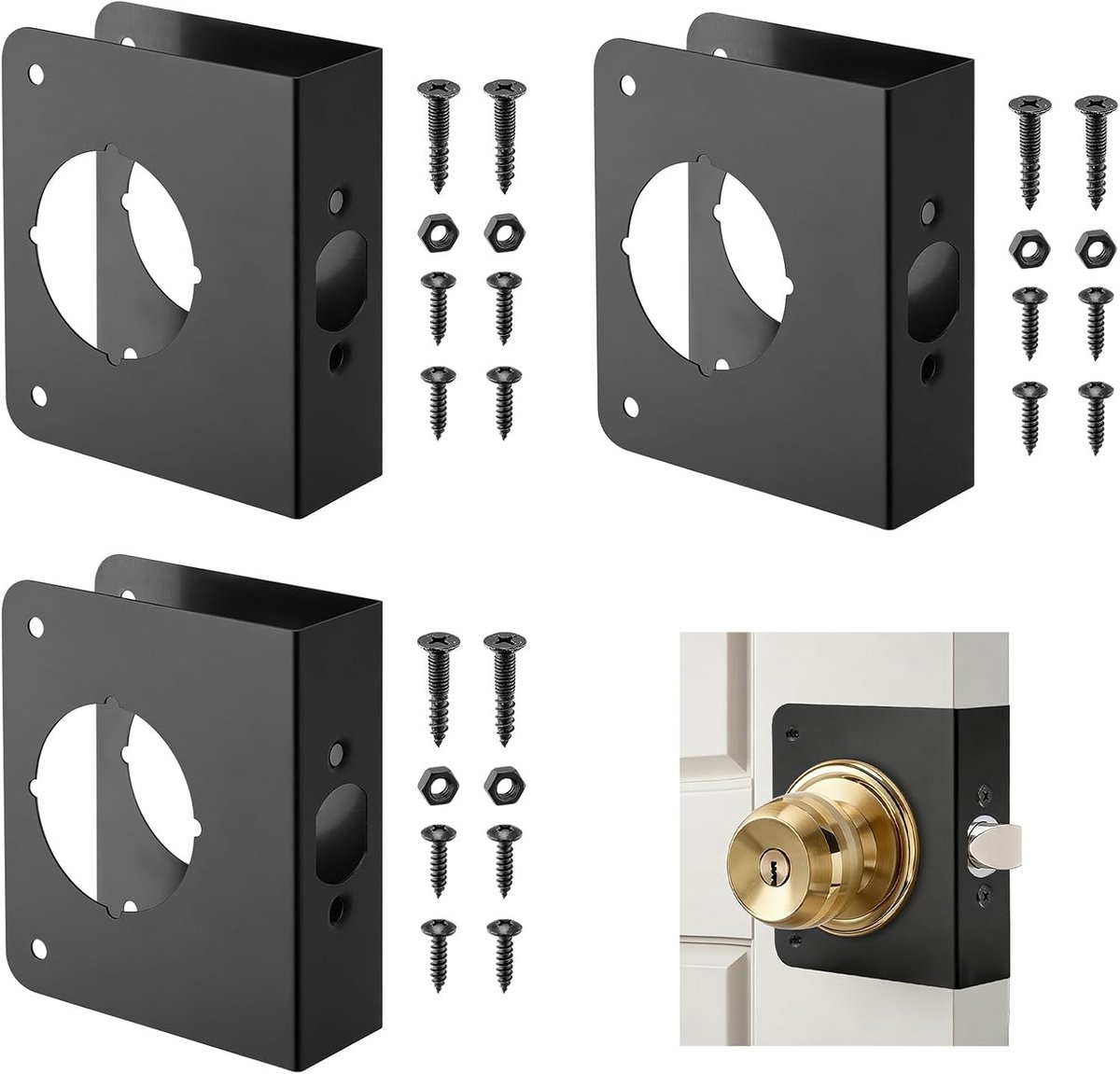Robuuste deurversterkingsplaten set van 3, ideaal voor extra veiligheid en stabiliteit, 1-3/8 inch zijhoogte