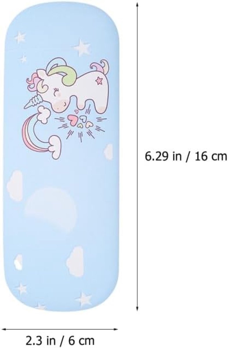 Unicorn Bril Etui Set van 2 - Zacht Brillenhoesje met Cartoon Print voor Meisjes, Vouwbaar PU Opbergdoosje, Assorted Kleuren, 16.00X6.00X3.00CM