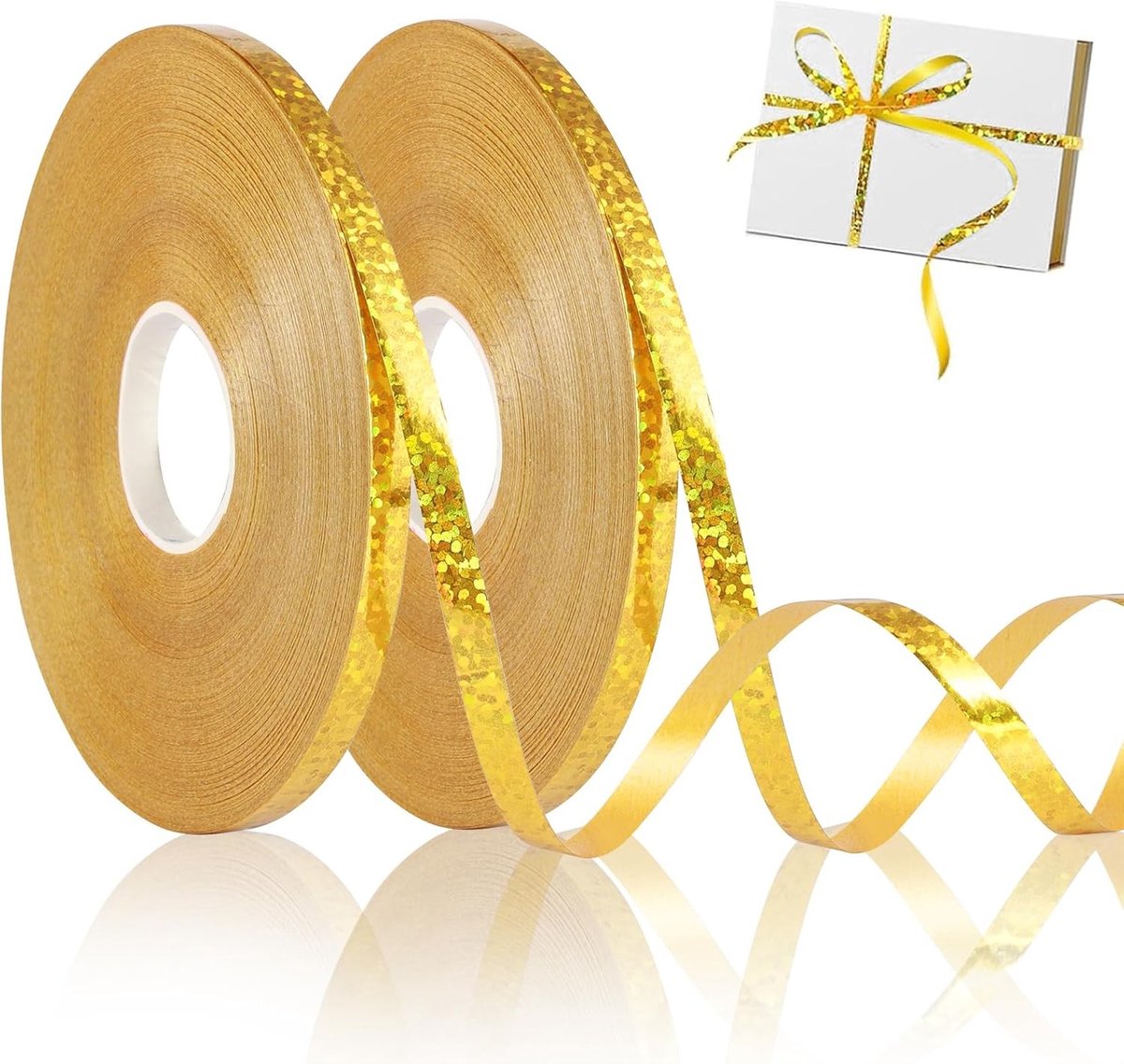Glitter Ring Ribbons in 50 Meter, 5mm Gouden Krullint voor Ballonnen, Cadeauverpakking en Feestdecoratie, Perfect voor Kerst en Nieuwjaar