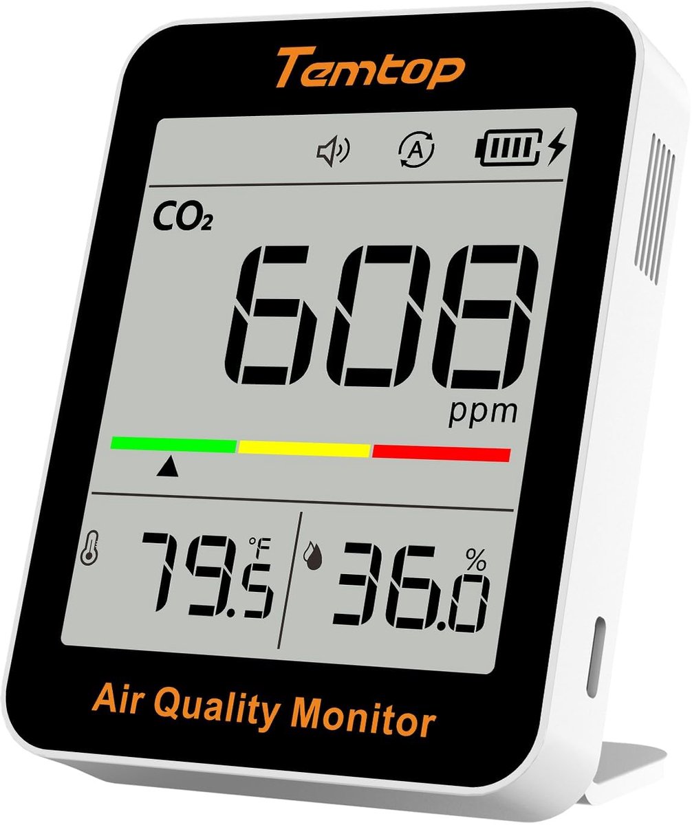 CO2 Meter – Luchtkwaliteitmeter – Temperatuur- en Vochtigheidsmeter – Draagbaar – CO2 Alarm – 400-5000 ppm