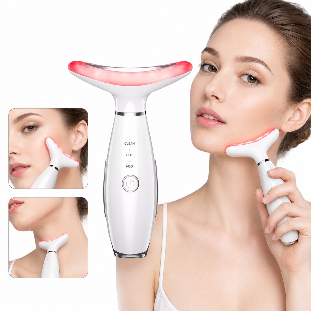 Namajunas 7-in-1 7 Kleuren LED Huidverjongingsapparaat - Gezichtsmassage Apparaat - Lichttherapie - Warmte & Trilling - Nekmassage - USB Oplaadbaar - Wit