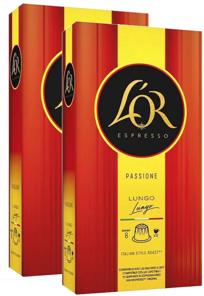 L'Or Espresso Passione Lungo - Multipack - 20 (2x10) Koffiecups Compatibel met Nespresso Coffee Machine