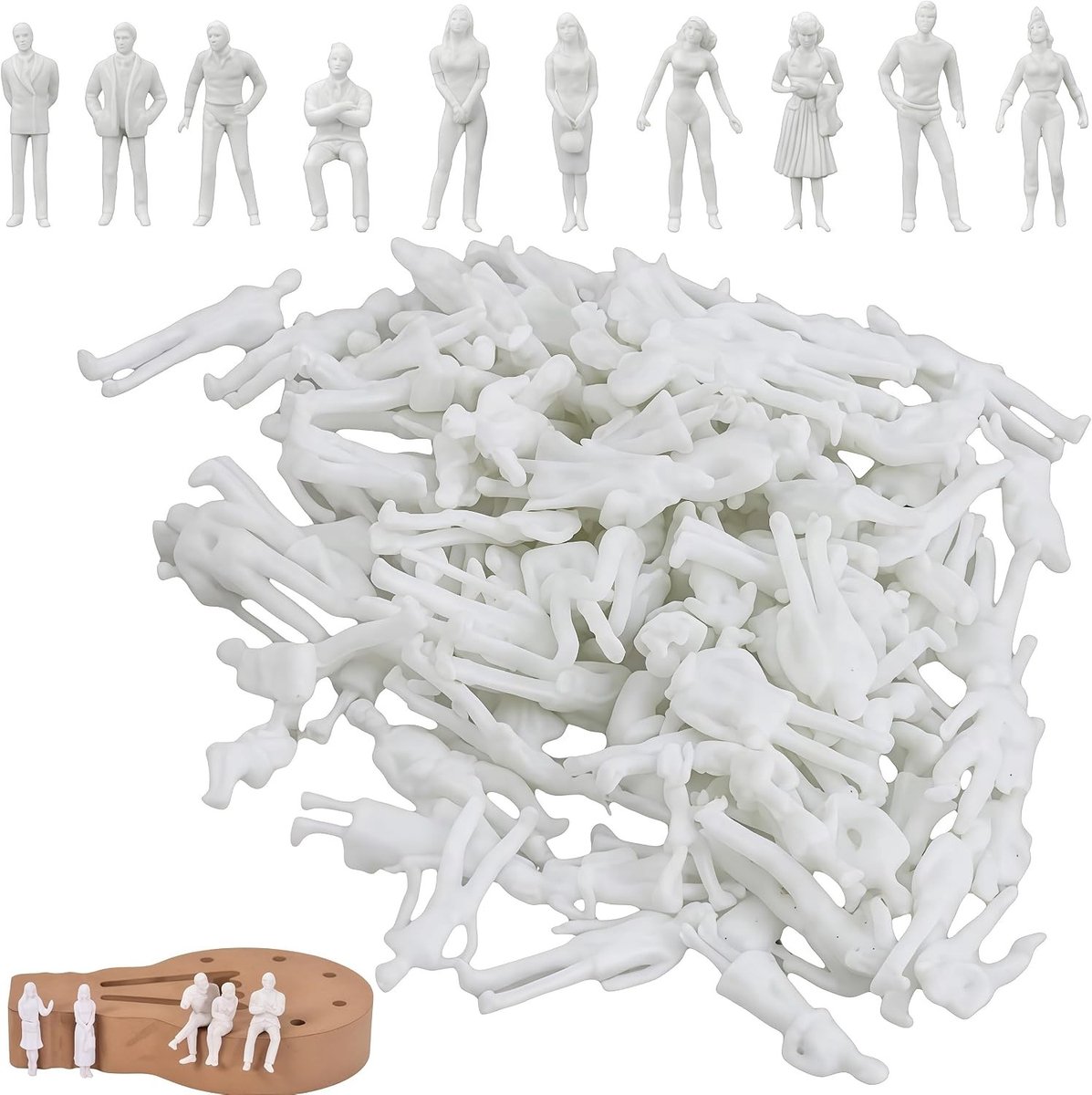Miniatuurfigurenset onbeschilderd in verschillende poses – ideaal voor modelbouw, hobby en decoratie