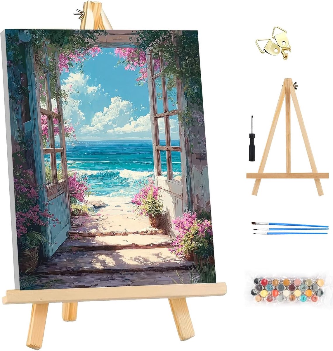 DIY Schilderen op Nummer voor Volwassenen met Frame en Houten Easel, Landschap Schilderkit voor Beginners, Creatieve Kunst en Ambachten 25x35cm