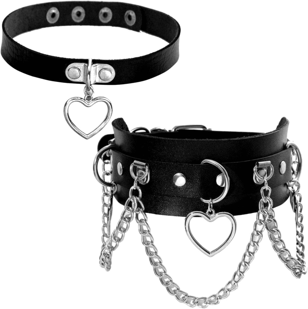 Hartvormige Choker met Ketten voor Vrouwen - Verstelbare Goth Kostuum Accessoire van Faux Leer, Trendy en Stijlvol