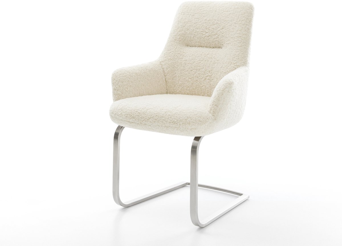 DELIFE Sledestoel Zelia-Flex met armleuning sledemodel vlak roestvrij staal teddy beige pocketveer kern