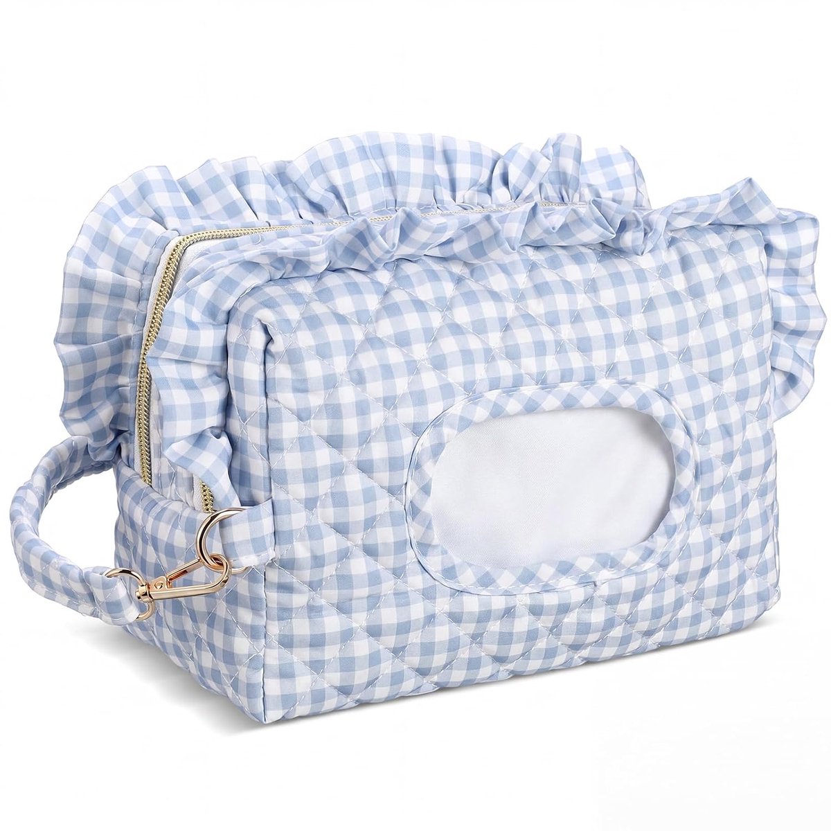 Dubbele laag natte doekjes opbergzak - Gewatteerde doekjes tas - Kleine hangende luiertas - Draagbare doekjes tas - Geschikt voor kinderwagen, thuis, reizen (blauw geruit)
