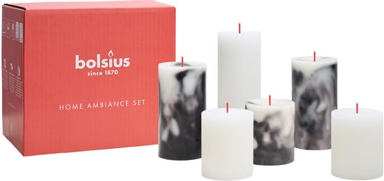 Bolsius - Marmer kaarsen set - Marble - Onyx Black - 6 stuks