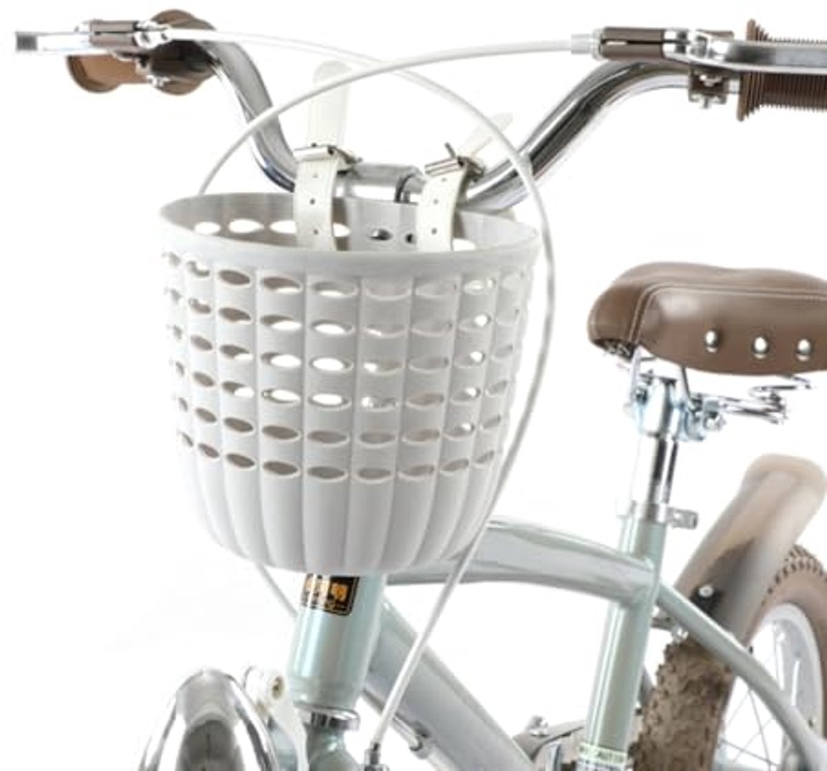 Fietsmand - Kinderfietsmand - Voorste Fietsmand - Lichtgewicht PP Opbergmand met Leren Riemen - Voor Kinderfietsen en Dagelijks Gebruik - 17,5 x 13,5 x 15 cm - Wit