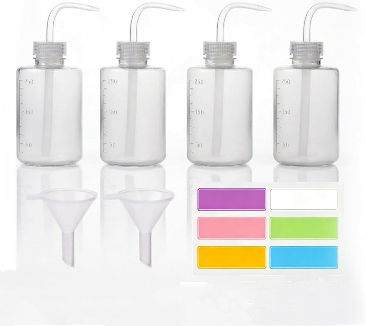 4 x Plastic Squeeze Flesjes 250 ml, Sprayer en Watergeef Fles voor Planten, Ideaal voor Irrigatie en Laboratoriumgebruik