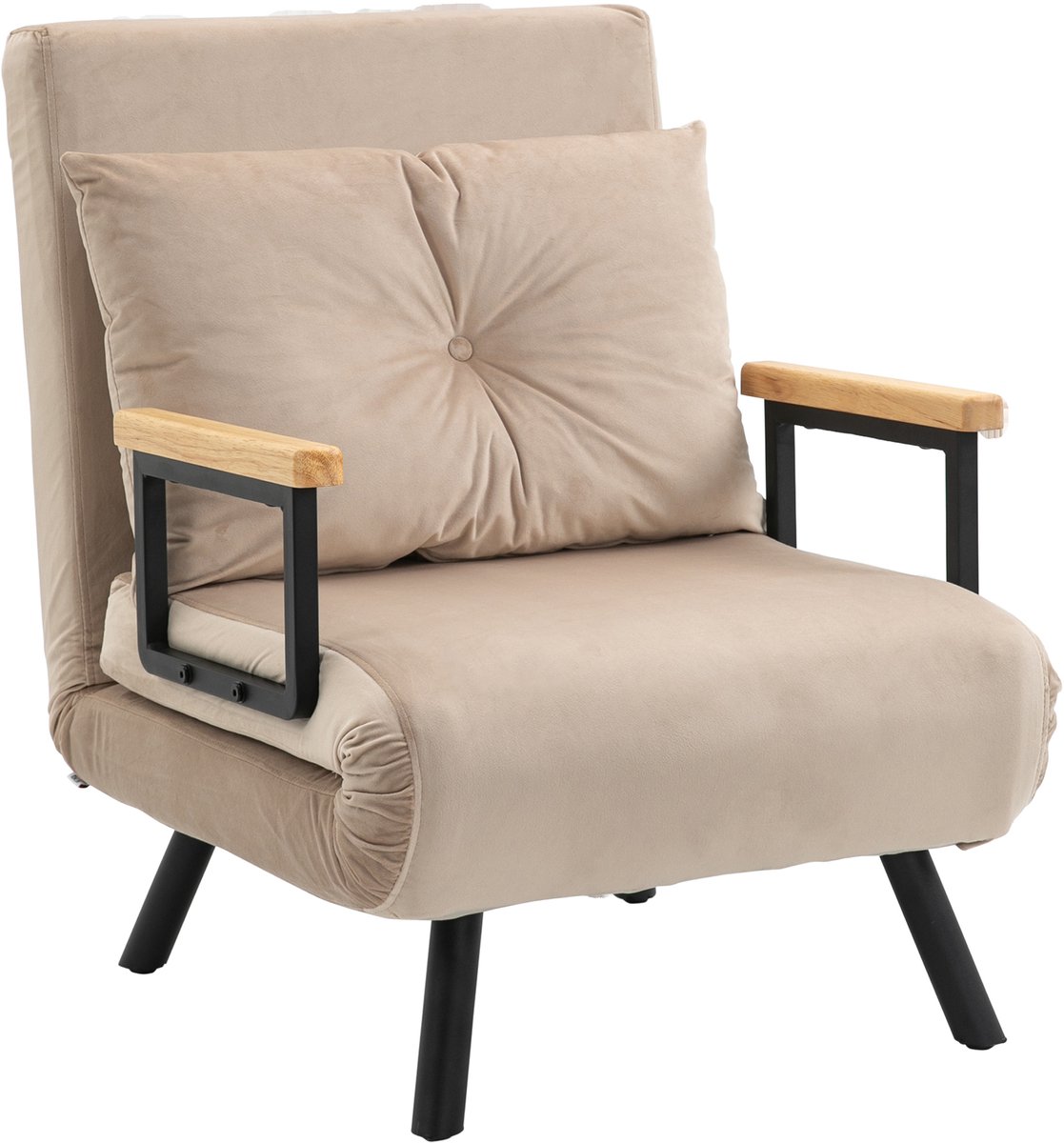 1-zits slaapstoel, 3-in-1 verwarmde stoel met in 5 standen verstelbare rugleuning, kussen, gewatteerde zitting, fluwelen bekleding, logeerbed, woonkamer, kantoor, beige