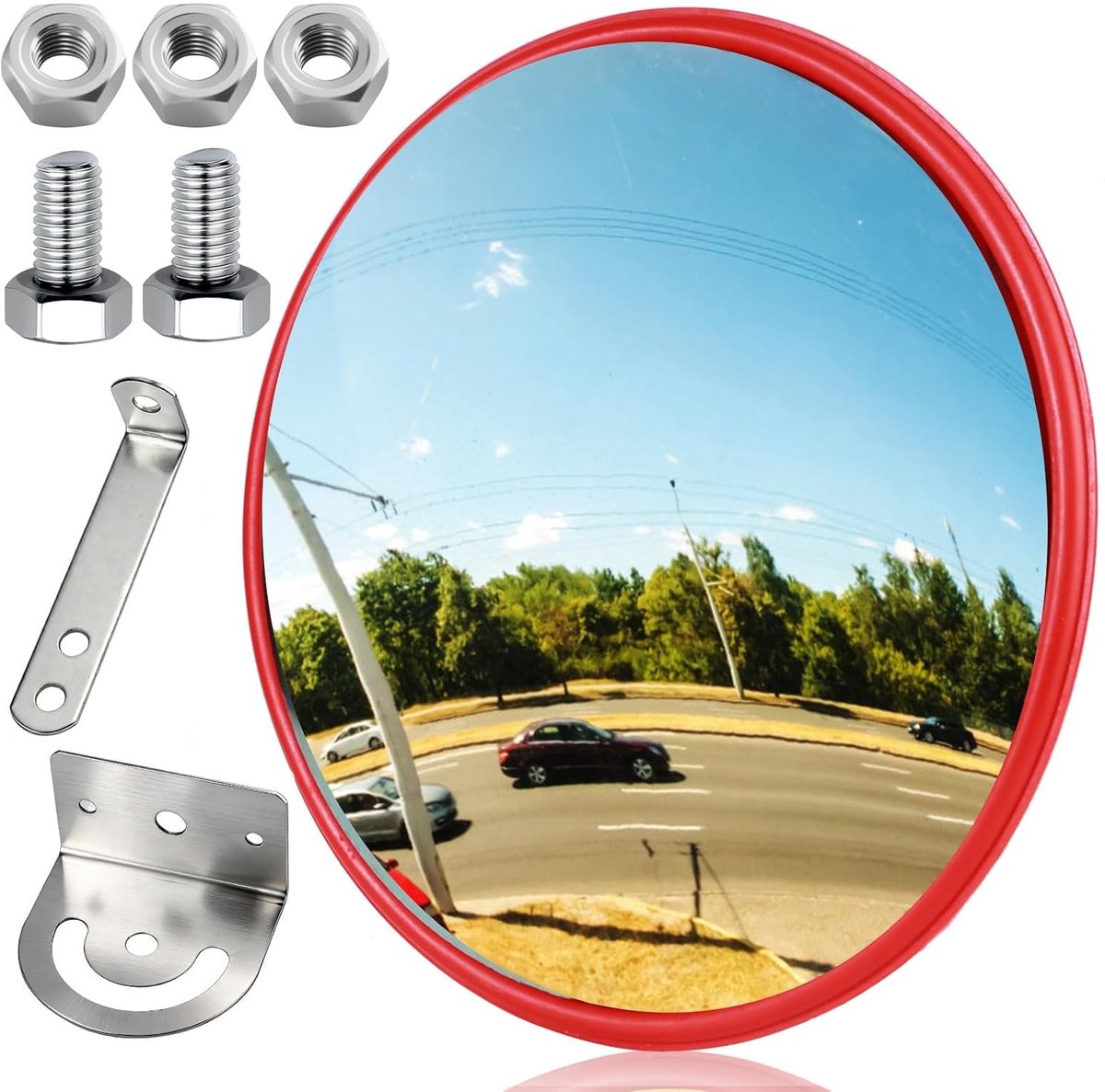 Verstelbare Convex Spiegel, 30 cm Brede Hoek Ronde Acryl Parabolische Spiegel voor Garage, Oprit en Parkeerassistentie
