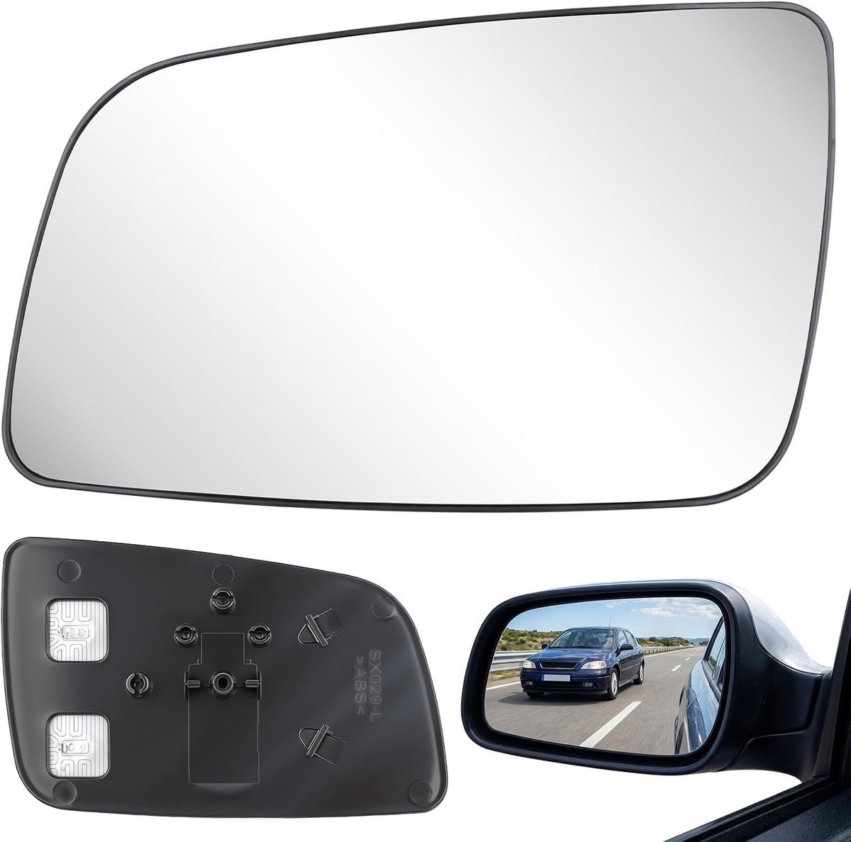 Vervangingsspiegelglas voor Opel Astra G 1998-2004, verwarmd, asferisch, met draagplaat, zijspiegelglas voor bestuurderszijde