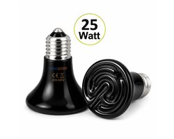 UniEgg® Keramische warmtelamp - 25 Watt (Zwart) -Donkerstraler - E26 - 10.000 uur - voor kuikens - reptielen - amfibieën - pulletjes - knaagdieren - geeft alleen warmte en geen licht!