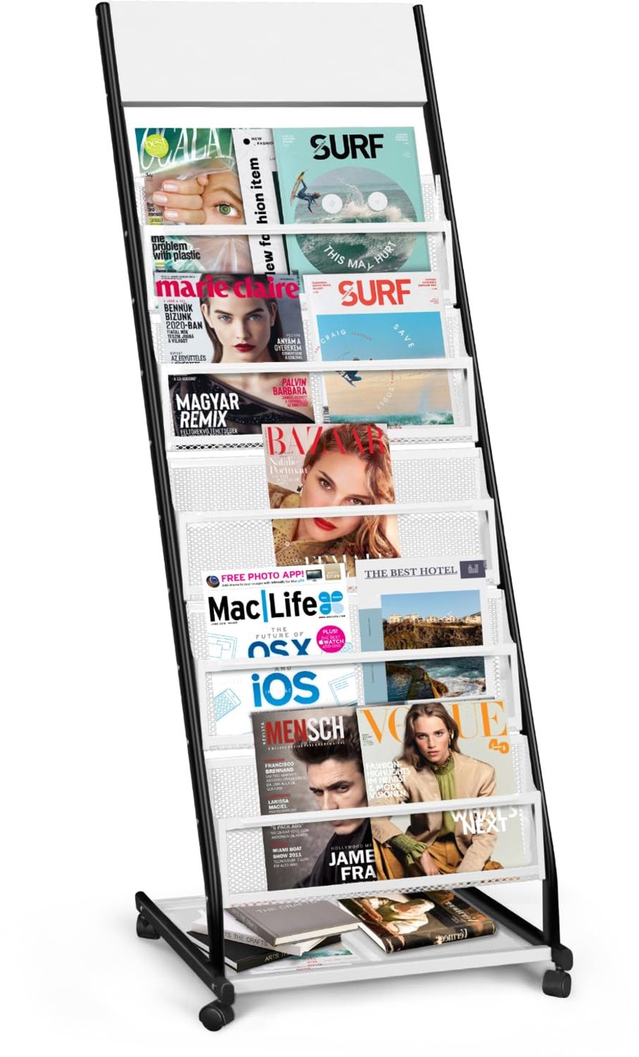 Magazine Stand met Wielen en 5 Lagen