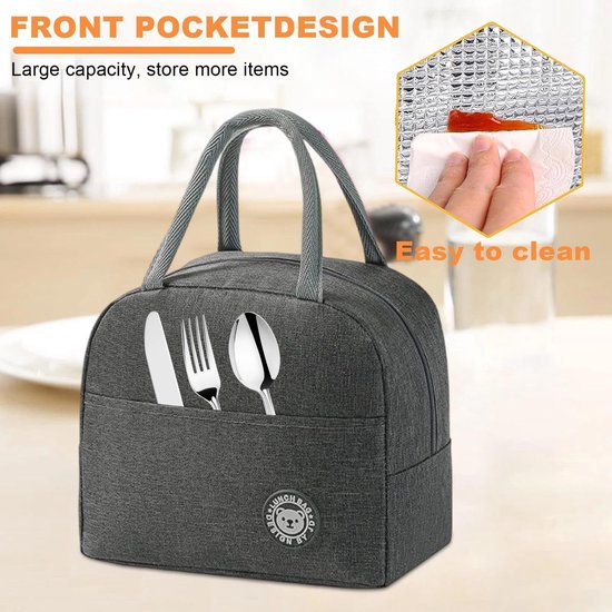 Lunchtas 2 Stuks - Kleine Koeltassen - Grijs/Roze Mini-Koeltas - Praktische Hengsels - Voor School/Kantoor/Familie — afbeelding 4