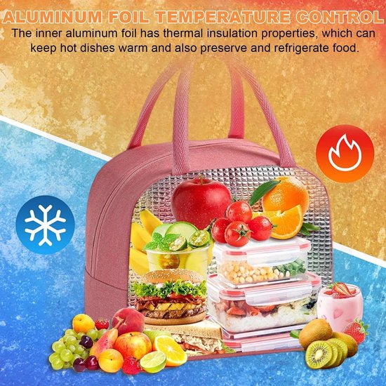 Lunchtas 2 Stuks - Kleine Koeltassen - Grijs/Roze Mini-Koeltas - Praktische Hengsels - Voor School/Kantoor/Familie — afbeelding 5