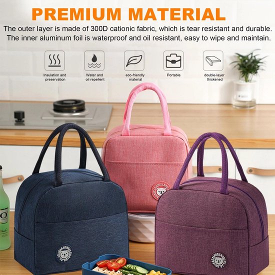 Lunchtas 2 Stuks - Kleine Koeltassen - Grijs/Roze Mini-Koeltas - Praktische Hengsels - Voor School/Kantoor/Familie — afbeelding 2