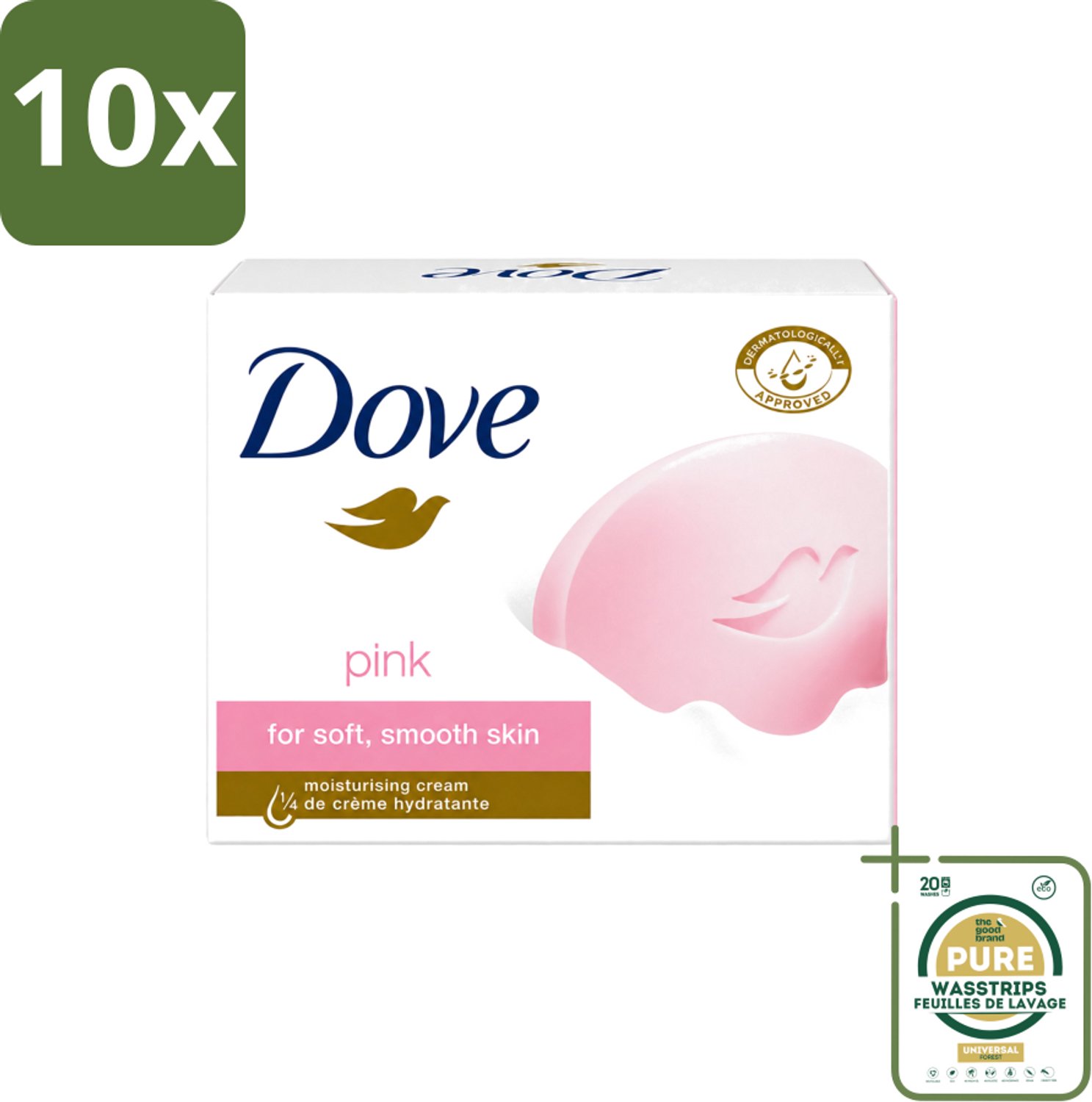 10 x Dove - Zeep - Pink - Hydraterend - 90 g - Wasstrips - Zeep - Hydraterende Zeep - Roze Zeep - Crème Zeep - Droge Huid