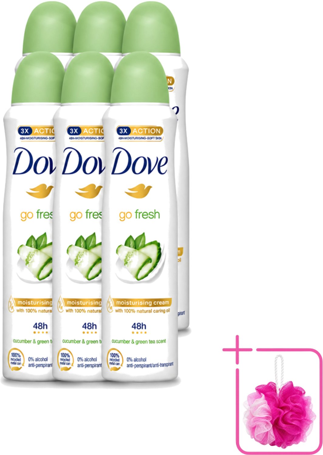 6 x Dove - Deodorant - Go Fresh Cucumber & Green Tea - Frisse en kalmerende geur - 150 ml - Bulkverpakking - Cucumber & Green Tea Deodorant Spray - Douchemop - Frisheid
