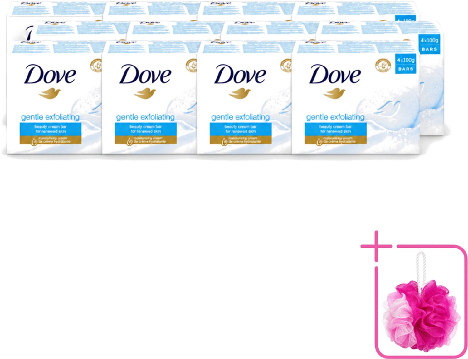 12 x Dove - Zeep - Gentle Exfoliating - Verfrissend - 4 x 100 g - Bulkverpakking - Dove Beauty Bar - Douchemop - Exfoliërende zeep