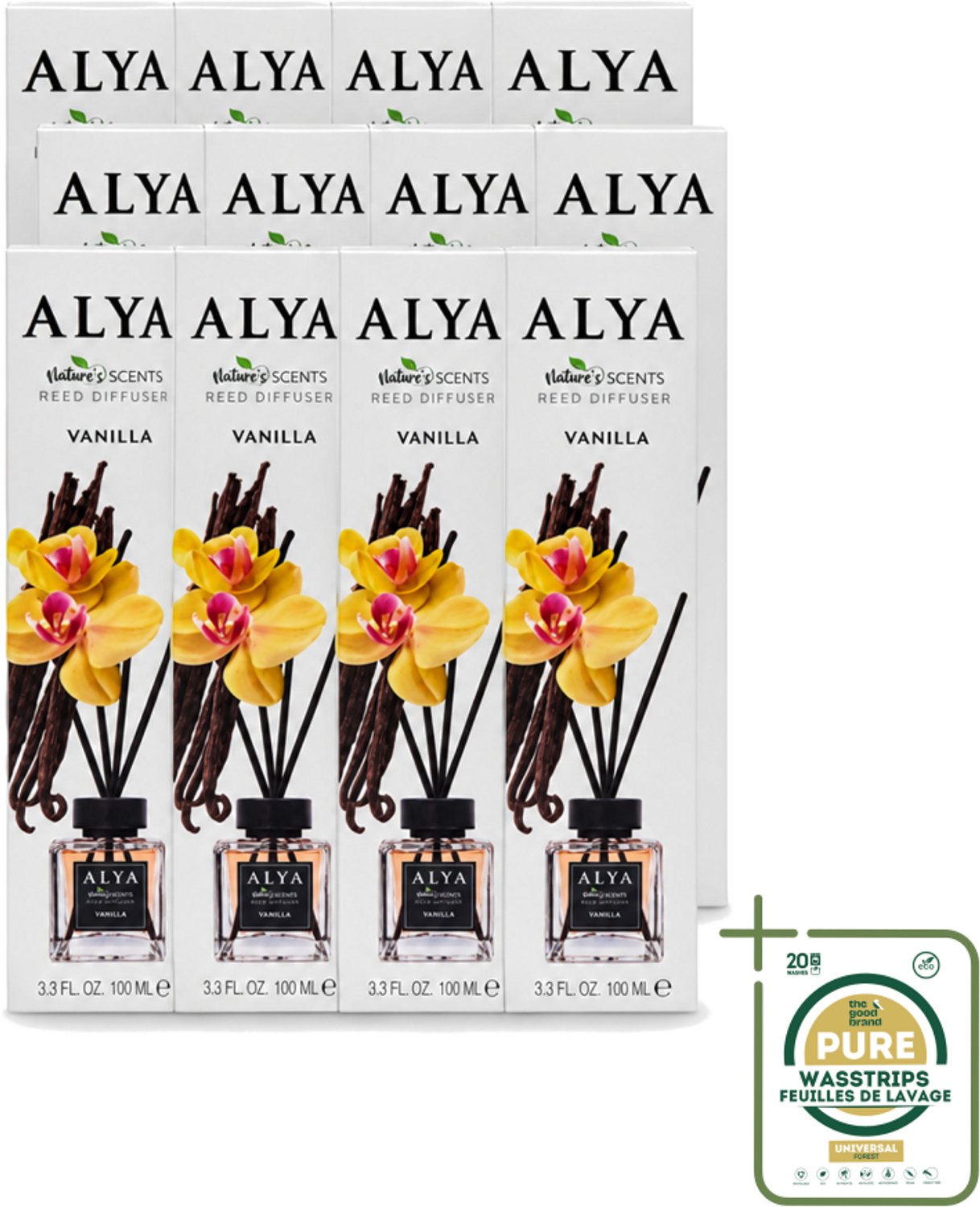 12 x Alya – Reed Diffuser – Vanilla – Interieurparfum - Wasstrips - Geurstokjes - Vanille - Geur - Geurstok - Interieurparfum