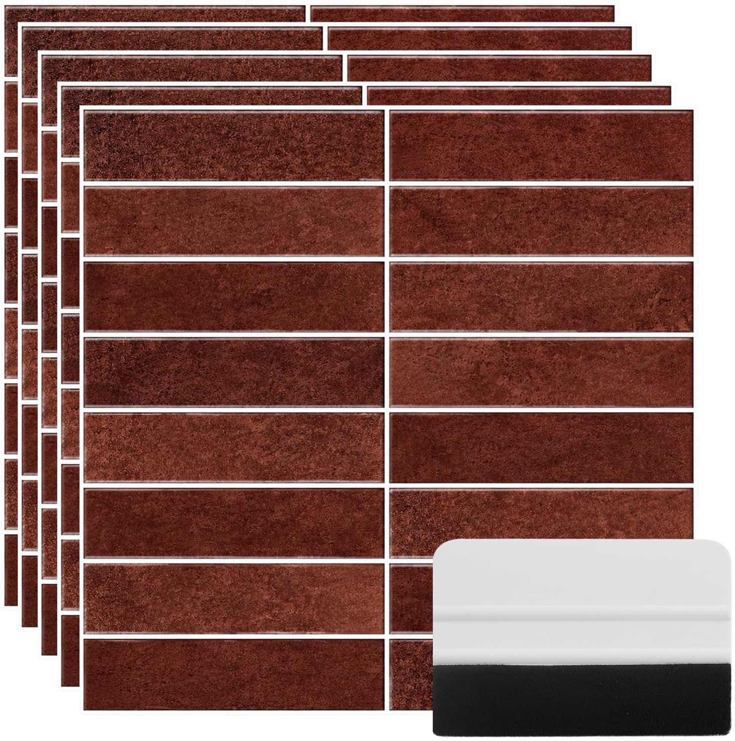 3D Stickers voor Wandbekleding - Retro Rood - 30,5 x 30,5 cm - 10 Stuks