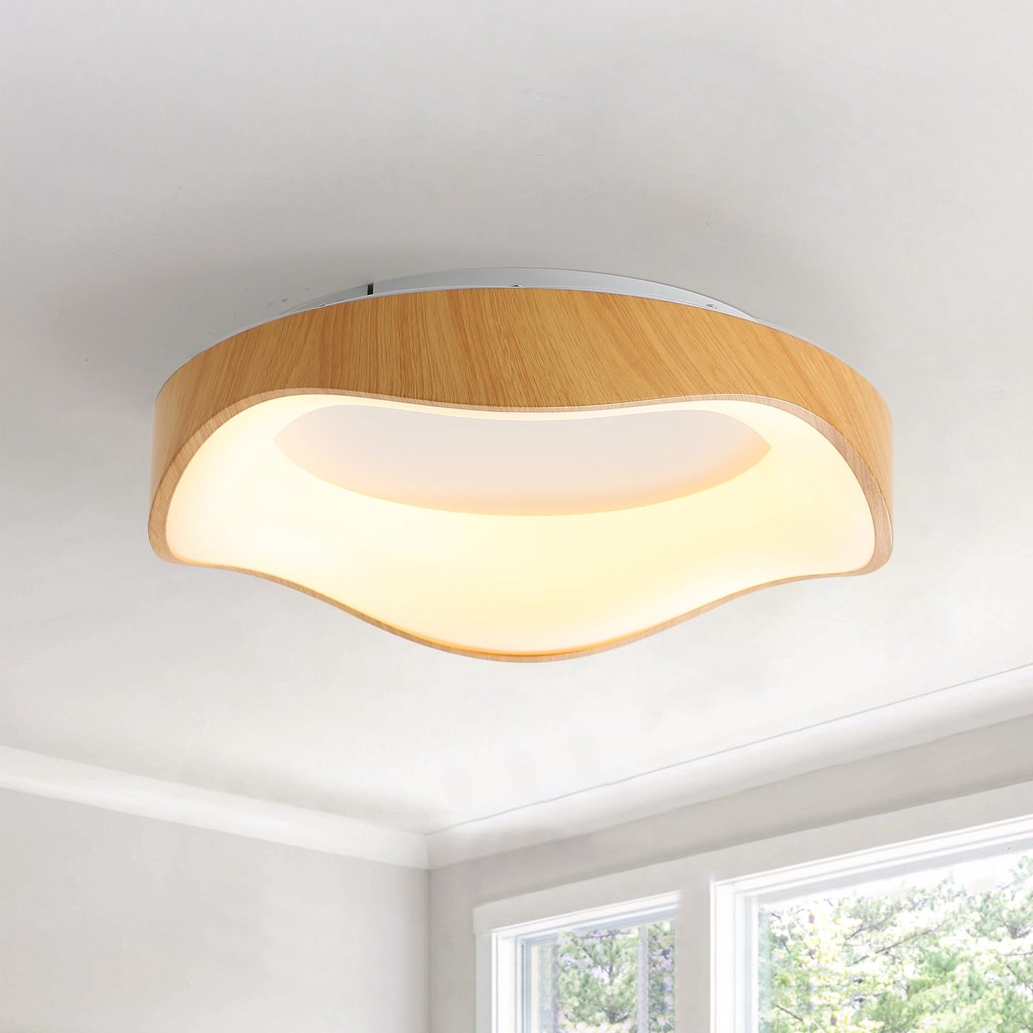 Dimbare LED Plafondlamp Houtnerf Kleur - Ø42cm - 3000K-6500K met Afstandsbediening