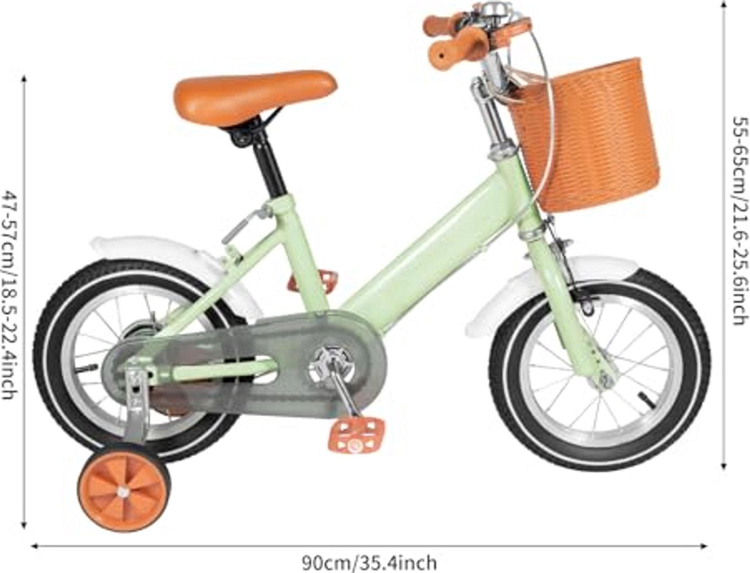 Kinderfiets 12 Inch met Mand en Stabilisatoren - Groen/Geel/Roze