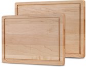 Twee esdoorn houten snijplanken met sapgeul, achter elkaar geplaatst, natuurlijke lichte houtnerf.