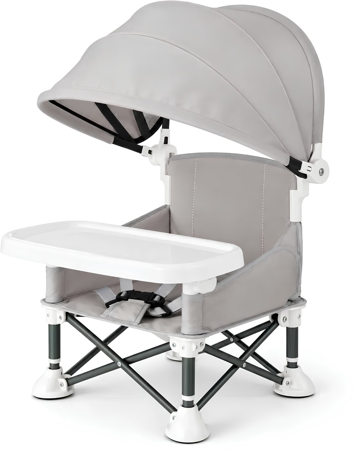 Dolvon Kinderstoel Inklapbaar - Stoelverhoger - Zitverhoger - Kinderstoel - Kinder Eetstoel - Eetstoel Baby - Incl. Draagtas, Zonnescherm & Bevestingingsriemen- Grijs
