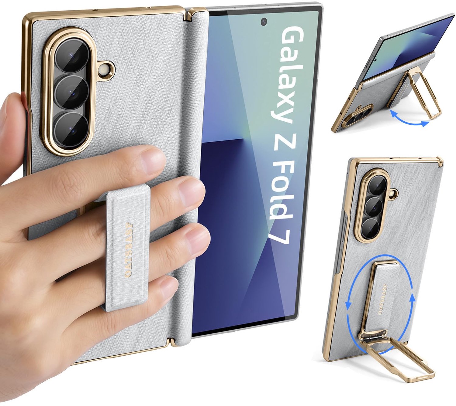 Leren Hoes voor Galaxy Z Fold 7 met Vingerhouder en Kickstand
