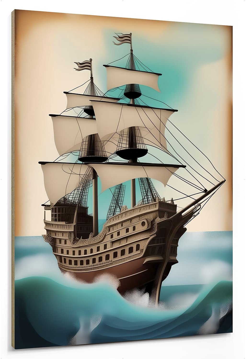 Schilderij Zeilschip in Storm - 18 x 24 cm